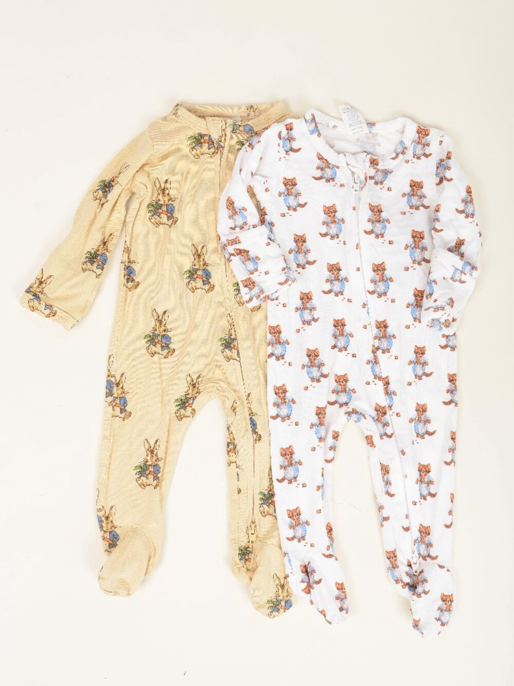 Kate Quinn Cat and Bunny Bamboo Baby Footie Sleeper Two Piece Set NB